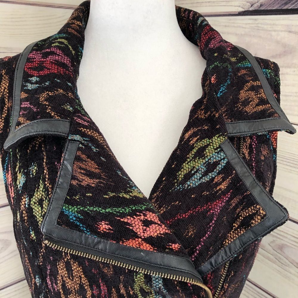 Christopher & Banks Black Colorful Patterned Leather Trim Vest Medium - Picture 2 of 9